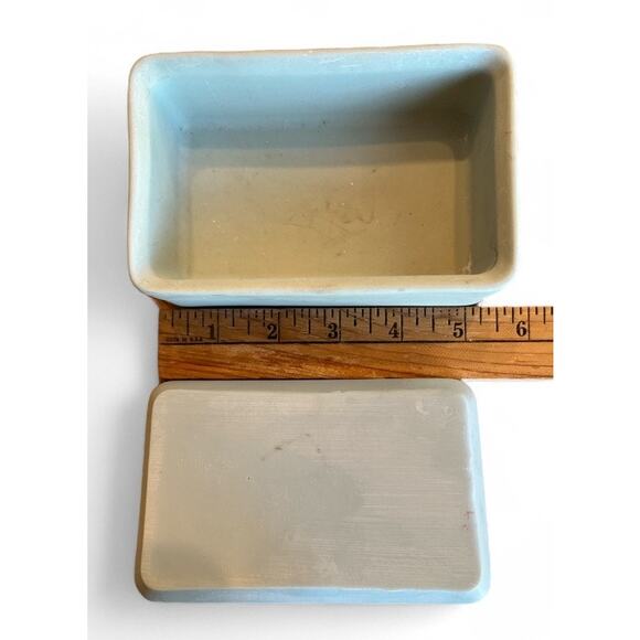 VTG DINA Ceramic Jewelry Trinket Box Butterflies Bows Quilted Lid Light Blue - Picture 5 of 7
